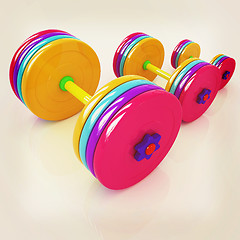 Image showing Fitness dumbbells. 3D illustration. Vintage style.