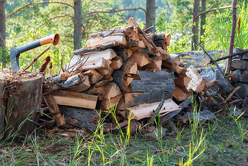 Image showing Firewood and an axe.