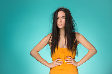 Image showing Frustrated young woman having a bad hair