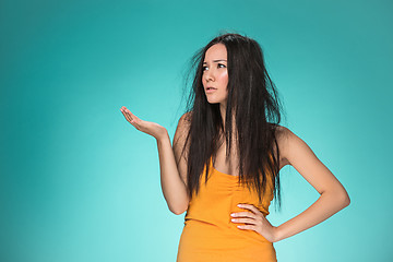 Image showing Frustrated young woman having a bad hair