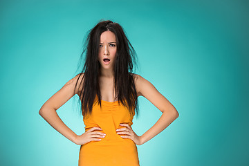 Image showing Frustrated young woman having a bad hair