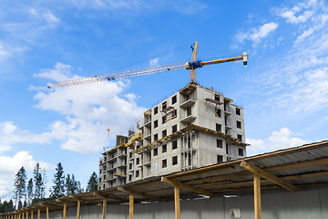 Image showing Construction of modern skyscraper with crane