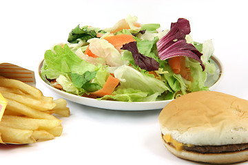 Image showing salad plate potatos burger