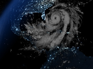 Image showing Hurricane Matthew approaching Florida at night