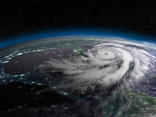 Image showing Hurricane from space at night