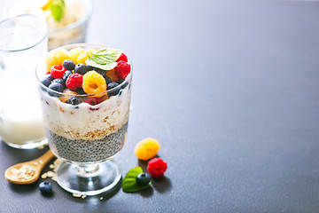 Image showing milk with chia seeds and berries