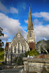 Image showing St. Alban\'s church (Den engelske kirke) and fountain in Copenhag