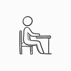 Image showing Student sitting on chair at the desk sketch icon.