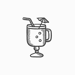 Image showing Glass with drinking straw, umbrella sketch icon.