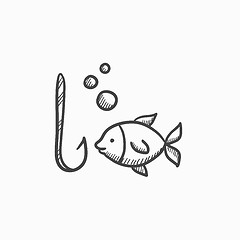 Image showing Fish with hook sketch icon.