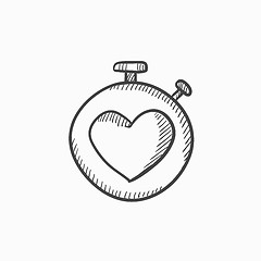Image showing Stopwatch with heart sign sketch icon.