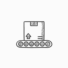 Image showing Conveyor belt for parcels sketch icon.