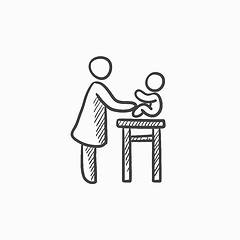 Image showing Woman taking care of baby sketch icon.