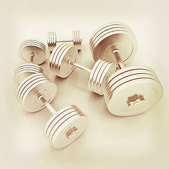 Image showing Fitness dumbbells. 3D illustration. Vintage style.