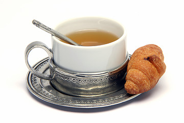 Image showing tea cup and croisant