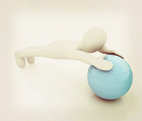 Image showing 3d man exercising position on fitness ball. My biggest pilates s