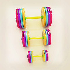 Image showing Fitness dumbbells. 3D illustration. Vintage style.