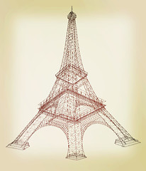 Image showing 3d Eiffel Tower render. 3D illustration. Vintage style.