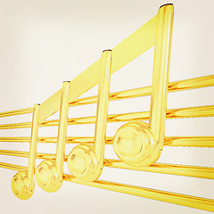 Image showing 3D music note on staves. 3D illustration. Vintage style.