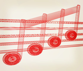 Image showing 3D music note on staves. 3D illustration. Vintage style.