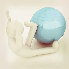 Image showing 3d man exercising position on fitness ball. My biggest pilates s