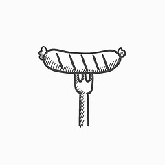 Image showing Sausage on fork sketch icon.