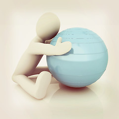 Image showing 3d man exercising position on fitness ball. My biggest pilates s