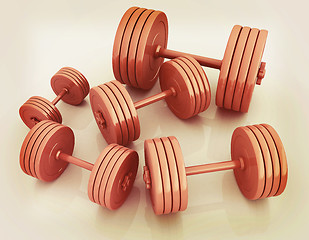 Image showing Fitness dumbbells. 3D illustration. Vintage style.