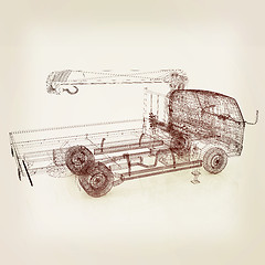 Image showing 3d model truck. 3D illustration. Vintage style.