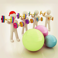 Image showing 3d mans with fitness balls and dumbells. 3D illustration. Vintag
