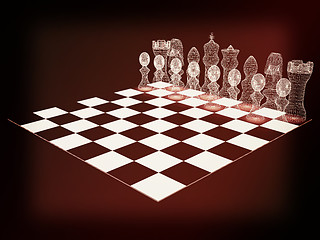 Image showing Chessboard with chess pieces. 3D illustration. Vintage style.