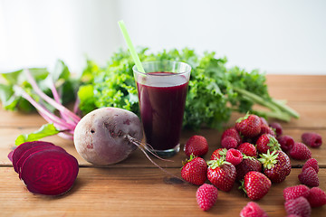 Image showing glass of beetroot juice, fruits and vegetables