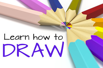 Image showing some color pencils with text learn how to draw