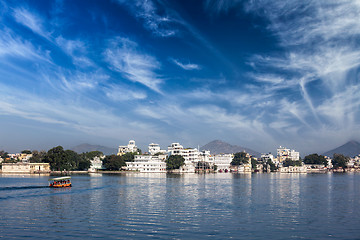 Image showing Lake Pichola, Udaipur with tourist boat, Rajasthan, India