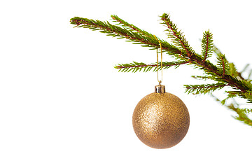 Image showing Decoration bauble on decorated Christmas tree iso