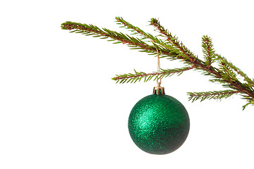 Image showing Decoration bauble on decorated Christmas tree iso