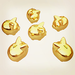 Image showing gold coin with with the gold piggy banks. 3D illustration. Vinta