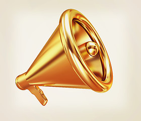 Image showing Gold loudspeaker as announcement icon. Illustration on white. 3D
