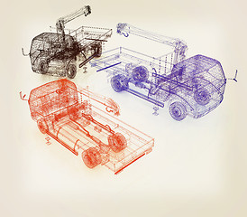 Image showing 3d model truck. 3D illustration. Vintage style.