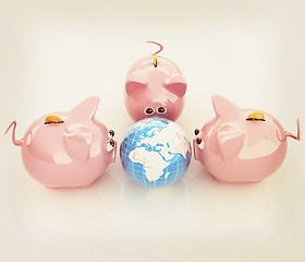 Image showing global saving . 3D illustration. Vintage style.