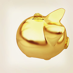 Image showing gold coin with with the gold piggy bank . 3D illustration. Vinta