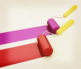 Image showing 3d rollers brushes. 3D illustration. Vintage style.