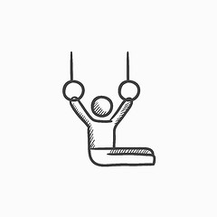 Image showing Gymnast on stationary rings sketch icon.