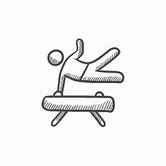 Image showing Gymnast exercising on pommel horse sketch icon.