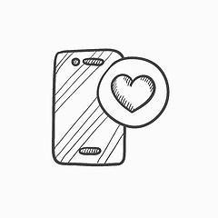 Image showing Smartphone with heart sign sketch icon.