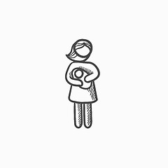 Image showing Woman holding baby sketch icon.