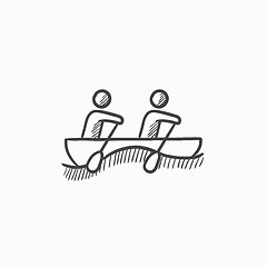 Image showing Tourists sitting in boat sketch icon.