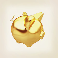 Image showing gold coin with with the gold piggy bank . 3D illustration. Vinta