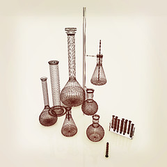 Image showing Chemistry set, with test tubes, and beakers filled with colored 