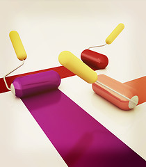 Image showing 3d rollers brushes. 3D illustration. Vintage style.